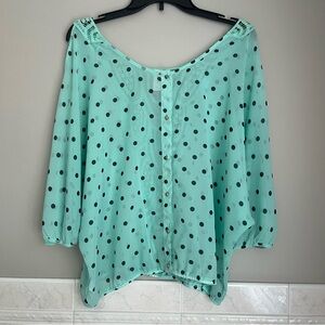 No Boundaries Mint Green/Blue Polka Dot Sheer Blouse With Lace Back Size XXL